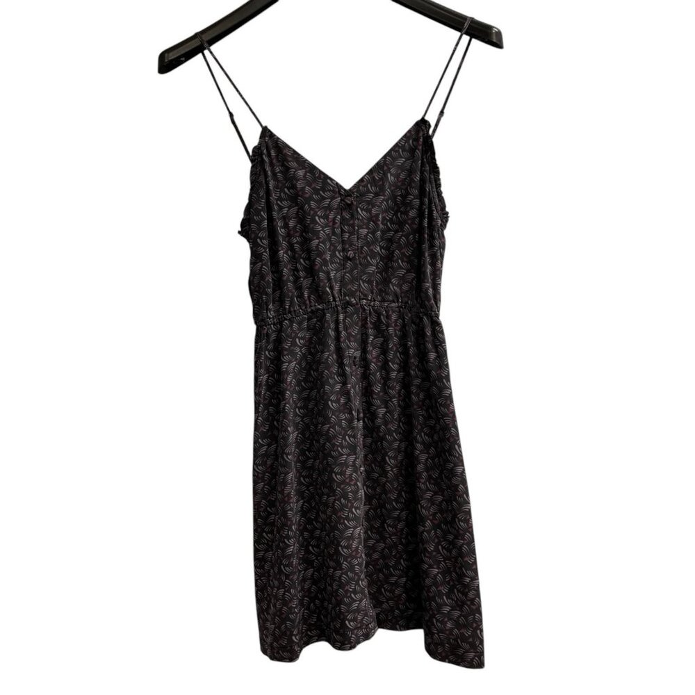 Babydoll Silk Mini Dress Black Abstract Print Button Down 90s Y2K Whimsigoth‎